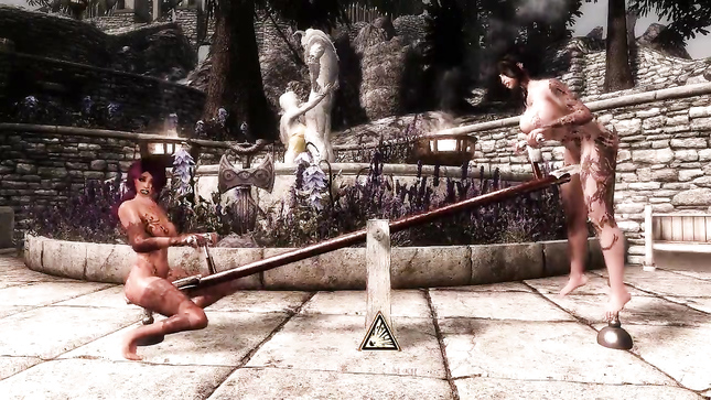 Две татуированные лесби прыгают на дилдо